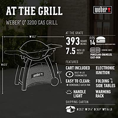 Weber Q3200 Gas Grill – High-Performance 2-Burner LPG BBQ with Side Tables, Built-In Thermometer & Electric Ignition (Black)