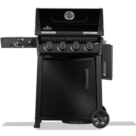 Napoleon Freestyle FP425DSIBPK Gas BBQ Grill – 4 Burner Black Barbecue with Infrared Side Burner, Cast Iron Grids & Storage Door - New Model