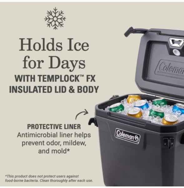 Coleman 28QT Convoy Ice Box, Large Cooler Box with TempLock™ FX, PU Full Foam Insulation, Holds Ice for Days, Portable Chiller IceBox, Perfect for Day Trips, Travelling, Camping & picnics