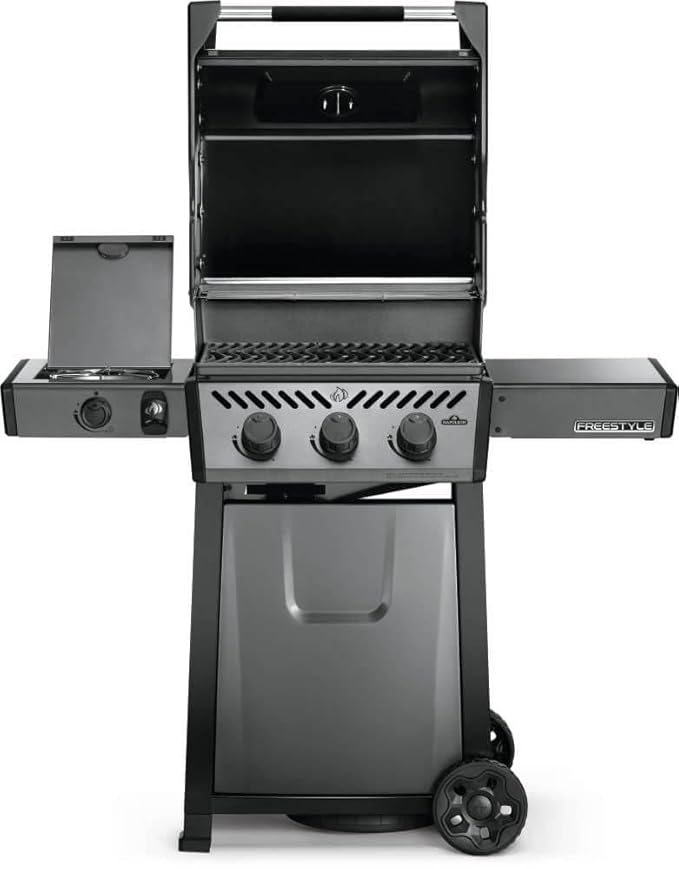 Napoleon Freestyle 365 - F365DSBPGT-ECP - Graphite, Porcelain Enamel & Stainless, 3 Burner, Range Side Burner, Cast Iron Cooking Grids