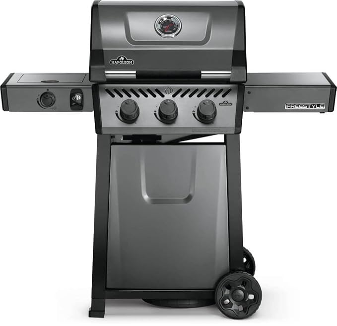 Napoleon Freestyle 365 - F365DSBPGT-ECP - Graphite, Porcelain Enamel & Stainless, 3 Burner, Range Side Burner, Cast Iron Cooking Grids