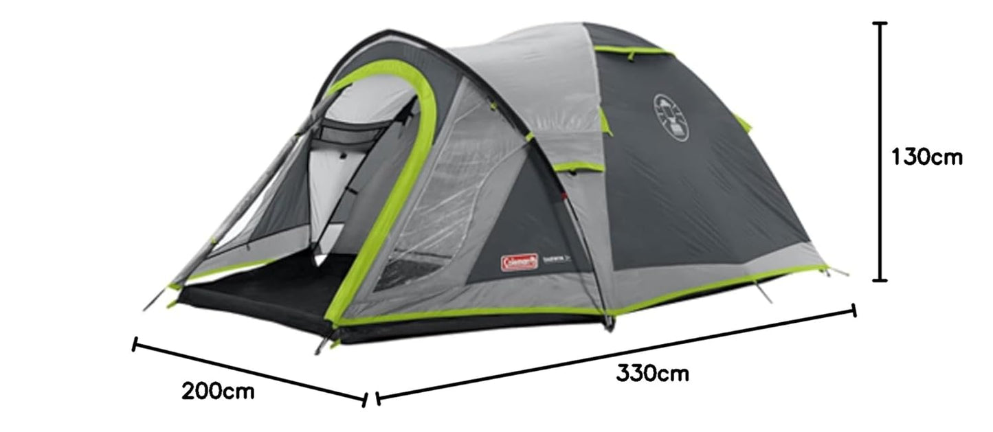 Coleman Polyester Darwin 3+ Camping Tent with Spacious Porch for Extra Storage, 5-10 Minutes Easy Setup | Full Waterproof Fly Sheet, 3 Person, Grey