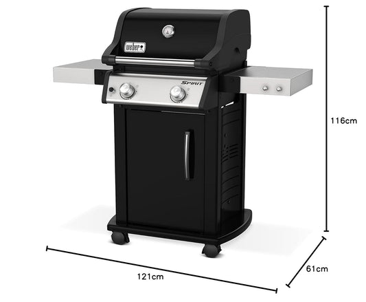 Weber Spirit E-215 Gas Grill – Compact 2-Burner Outdoor BBQ with Foldable Side Tables, Porcelain-Enameled Cast-Iron Grates, Built-In Thermometer & 10-Year Warranty – Ideal for Balconies, Patios & Family Grilling in India