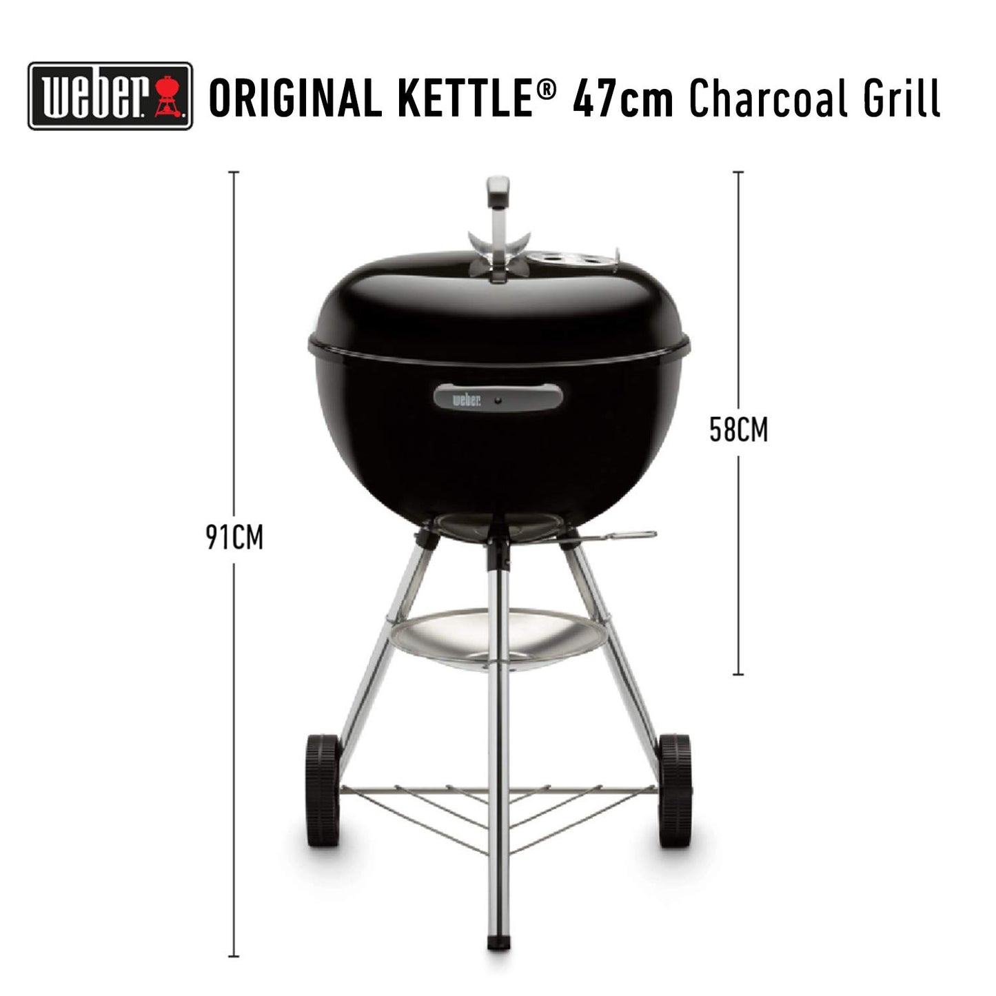 Weber Original Kettle 47cm Charcoal Grill with Built-In Thermometer – Classic Outdoor BBQ