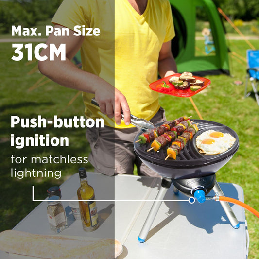 Campingaz, Camping Stove and Grill, All-in-One Portable Camping BBQ, with Griddle, Grid and Pan Support, Black