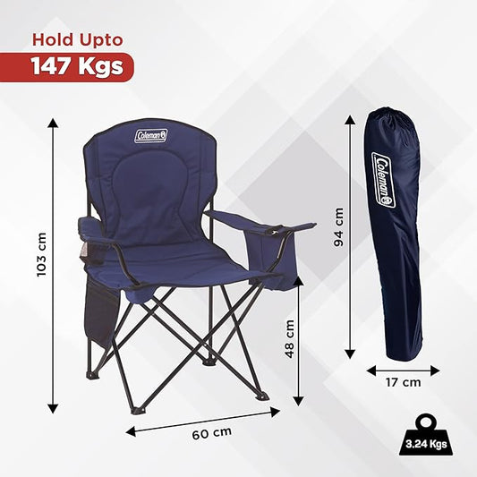 Coleman Quad Chair with Cooler – Blue, Folding Camping Chair with Built-In Cooler Pouch, Cup Holder & Carry Bag | Portable Outdoor Chair for Camping, Picnic & Travel