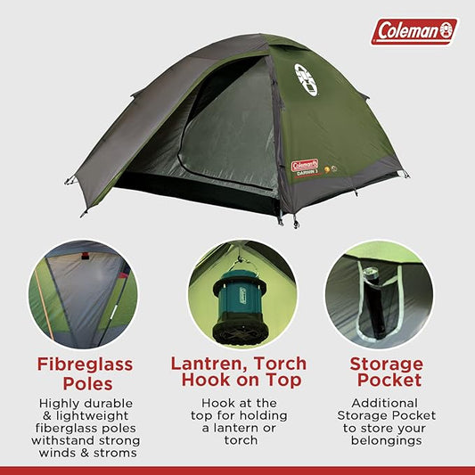 Coleman Polyester Darwin 2 Person Camping Dome Tent, 5-10 Minutes Easy Setup | Full Fly Waterproof Sheet | Suitable for All Season