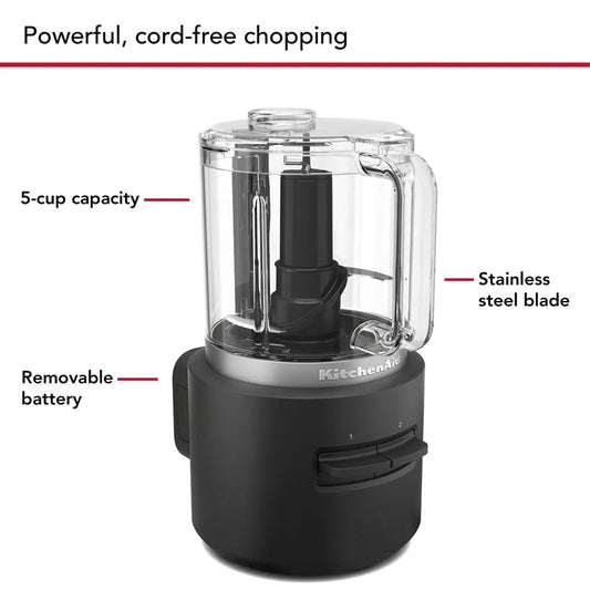 KitchenAid Go® Cordless 5-Cup Food Chopper | Rechargeable Mini Food Processor with Battery | Two-Speed | Chopping, Puréeing, Whisking