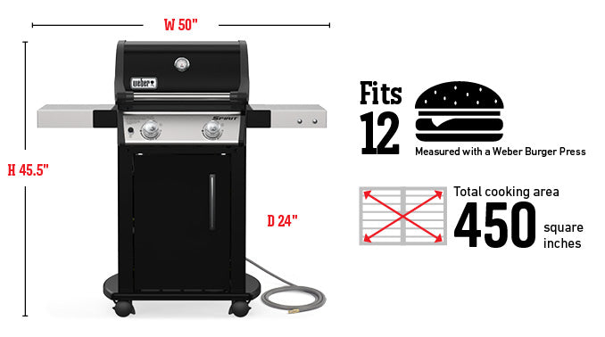 Weber Spirit E-215 Gas Grill – Compact 2-Burner Outdoor BBQ with Foldable Side Tables, Porcelain-Enameled Cast-Iron Grates, Built-In Thermometer & 10-Year Warranty – Ideal for Balconies, Patios & Family Grilling in India