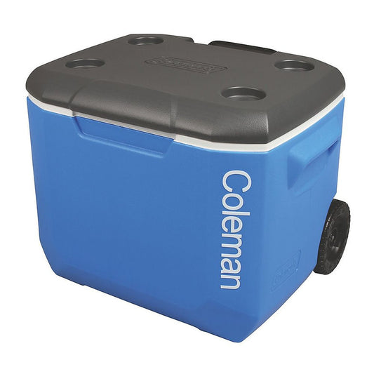Coleman 60QT / 56.7 Ltr Wheeled Cooler – Black Lid, Large Ice Retention Rolling Ice Box with Handle & Wheels | Ideal for Camping, Outdoor Parties & Travel
