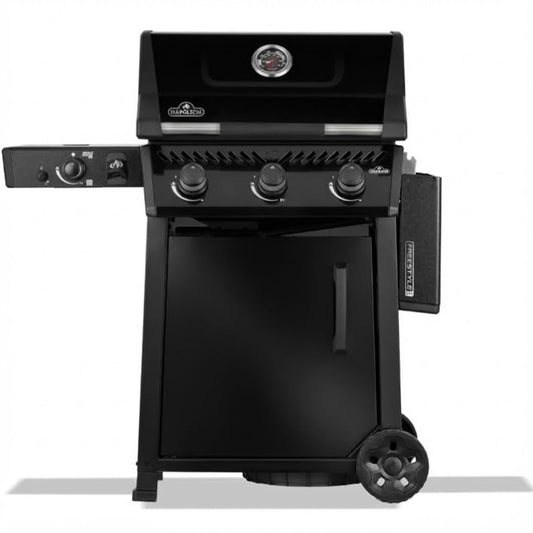 Napoleon Freestyle FP325DSIBPK Gas BBQ Grill – 3 Burner Black Barbecue with Infrared Side Burner, Cast Iron Grids & Storage Door - New Model