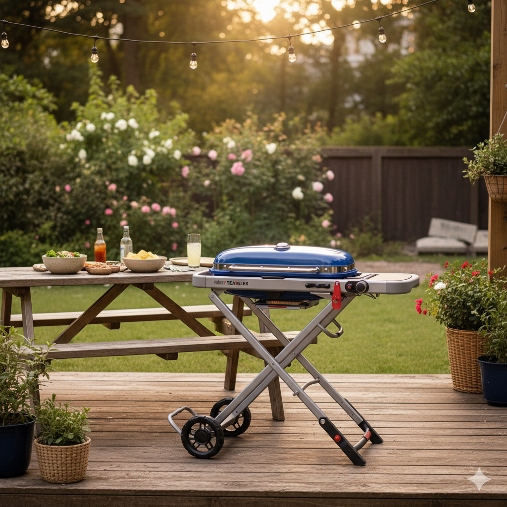 Weber Traveler Portable Gas Grill – Compact Folding Cart BBQ, Easy to Transport & Store, Blue – Ideal Outdoor Gas Grill for Camping, Picnics & Tailgating Fast Delivery & Premium Service in India
