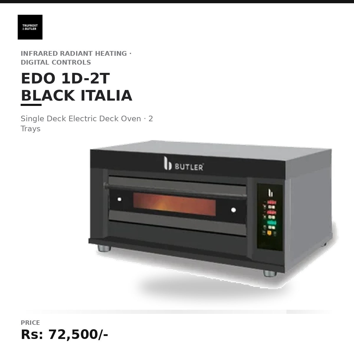 Butler EDO 1D-2T Black Italia Single Deck Two Tray Electric Deck Oven with Digital Controls in Black Titanium Facia