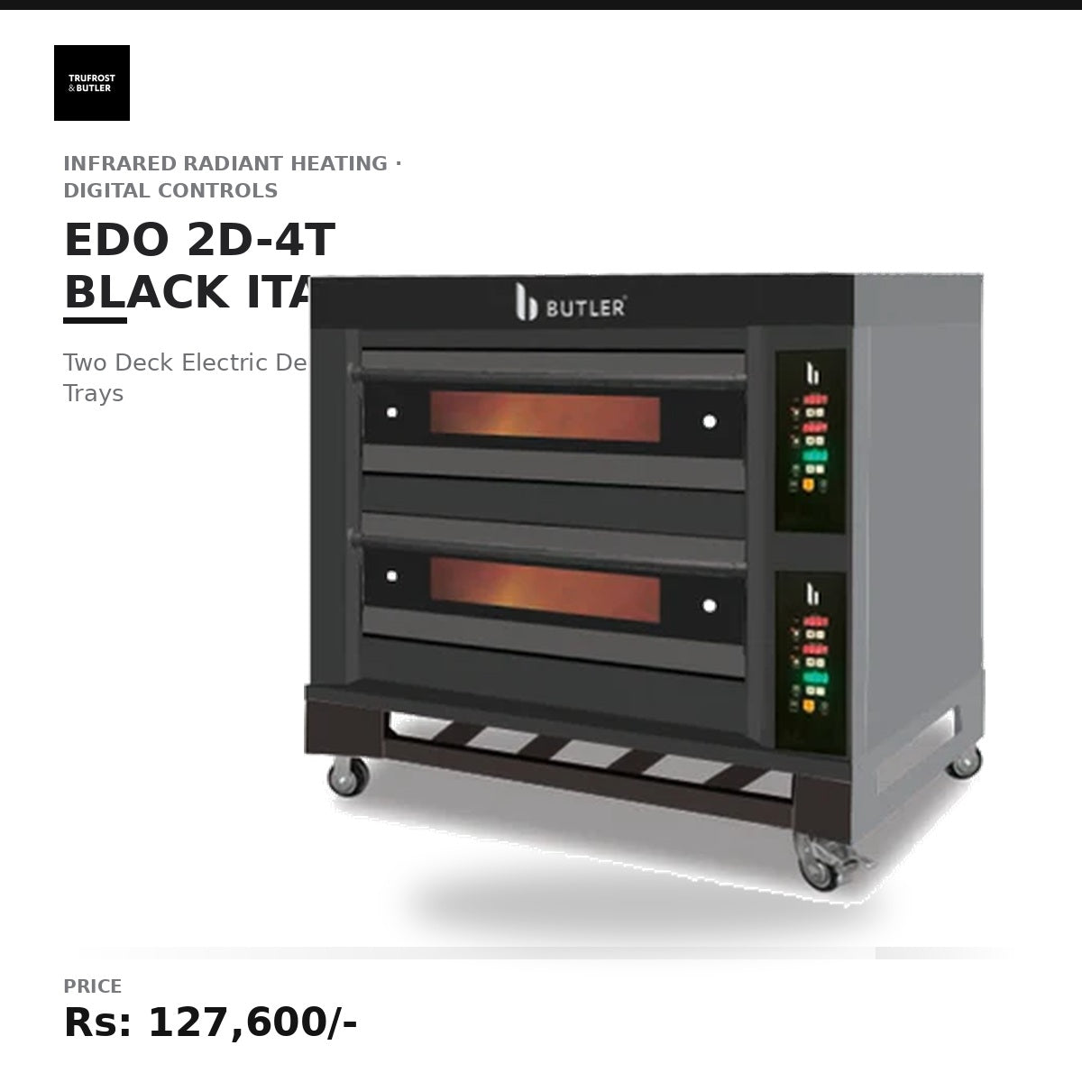 Butler EDO 2D-4T Black Italia Two Deck Four Tray Electric Deck Oven with Digital Controls in Black Titanium Facia