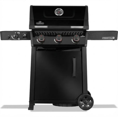 Napoleon Freestyle FP325DSIBPK Gas BBQ Grill – 3 Burner Black Barbecue with Infrared Side Burner, Cast Iron Grids & Storage Door - New Model