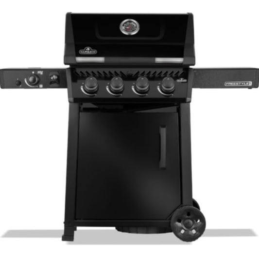 Napoleon Freestyle FP425DSIBPK Gas BBQ Grill – 4 Burner Black Barbecue with Infrared Side Burner, Cast Iron Grids & Storage Door - New Model