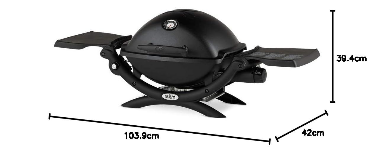 Weber Q1200 Gas Grill – Portable & Powerful 1-Burner LPG BBQ with Thermometer, Foldable Side Tables & Cast Iron Grates