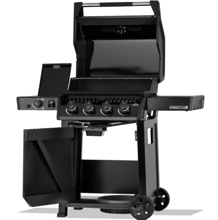 Napoleon Freestyle FP425DSIBPK Gas BBQ Grill – 4 Burner Black Barbecue with Infrared Side Burner, Cast Iron Grids & Storage Door - New Model