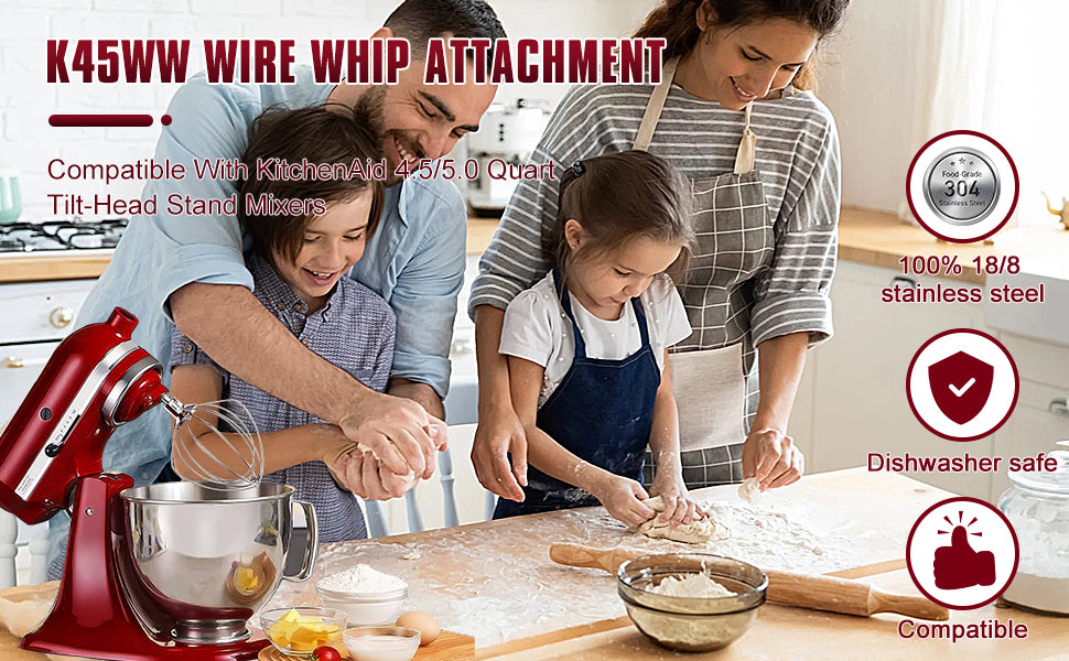 KitchenAid 6-Wire Whip Attachment | For 4.8L Tilt-Head Stand Mixers | Fluffier Meringues & Whipped Cream | Polished Stainless Steel | Dishwasher-Safe