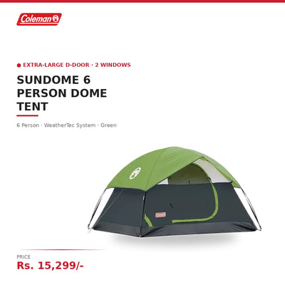 Coleman Sundome 6 Person Camping Dome Tent | WeatherTec System | Door Awning | Extra-Large D-Door | 2 Windows | E-Port | For Group Camping | Green