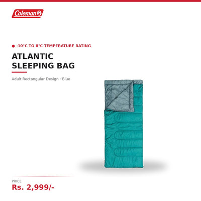 Coleman Atlantic Polyester Sleeping Bag | -10°C to 8°C Temperature Rating | Adult Size Rectangular Design | Camping & Travel Use | Blue