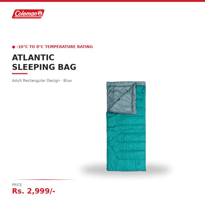 Coleman Atlantic Polyester Sleeping Bag | -10°C to 8°C Temperature Rating | Adult Size Rectangular Design | Camping & Travel Use | Blue