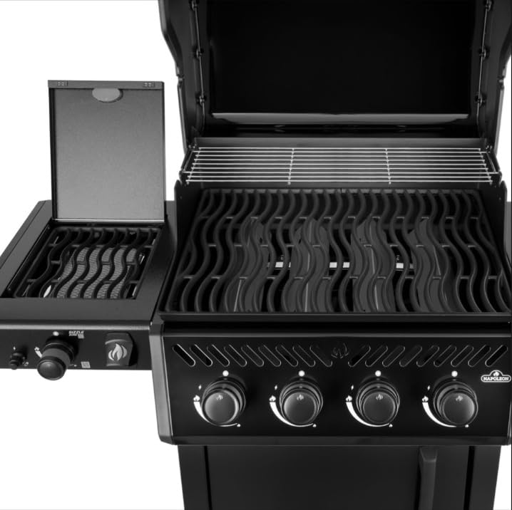 Napoleon Freestyle FP425DSIBPK Gas BBQ Grill – 4 Burner Black Barbecue with Infrared Side Burner, Cast Iron Grids & Storage Door - New Model