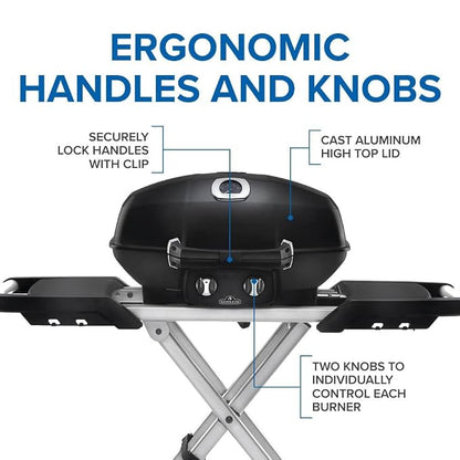 Napoleon  PRO285X-BK-RC TravelQ Portable Gas Grill | 2 Burner BBQ with Folding Cart | Black
