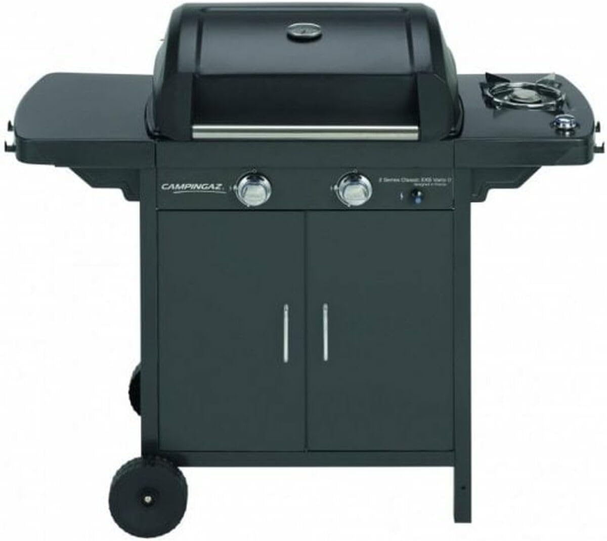 Campingaz 2 Series D Series 2 Classic EXS Vario Gas Barbecue with 2 Burners, Power 7.5 kW, Cast Iron Grill and Griddle, 1 Side Table, 10 Litres, Black/Grey