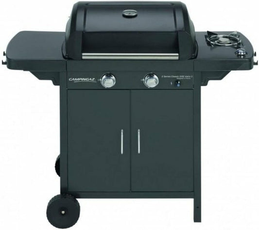 Campingaz 2 Series D Series 2 Classic EXS Vario Gas Barbecue with 2 Burners, Power 7.5 kW, Cast Iron Grill and Griddle, 1 Side Table, 10 Litres, Black/Grey