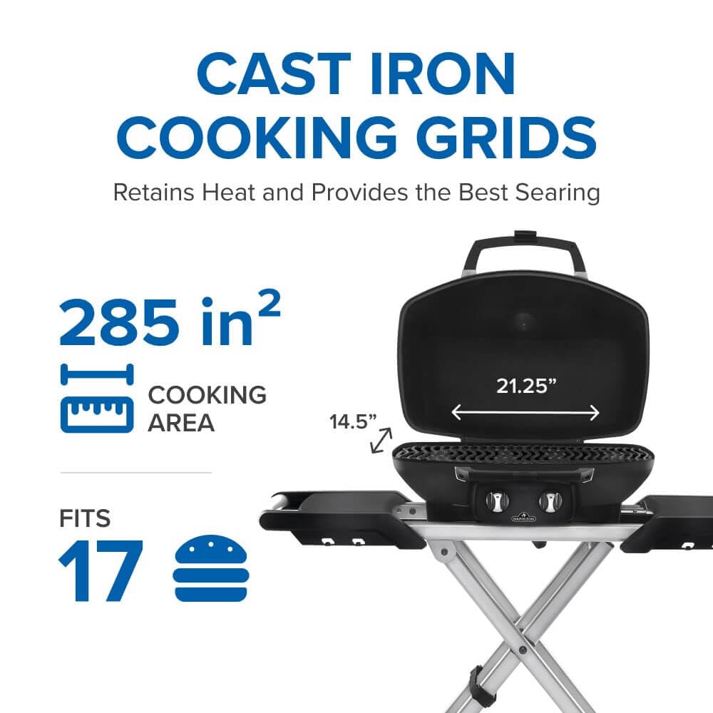 Napoleon  PRO285X-BK-RC TravelQ Portable Gas Grill | 2 Burner BBQ with Folding Cart | Black