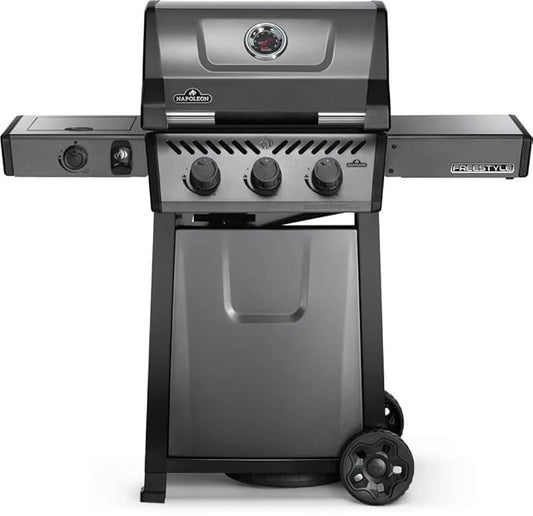 Napoleon Freestyle 365 - F365DSBPGT-ECP - Graphite, Porcelain Enamel & Stainless, 3 Burner, Range Side Burner, Cast Iron Cooking Grids