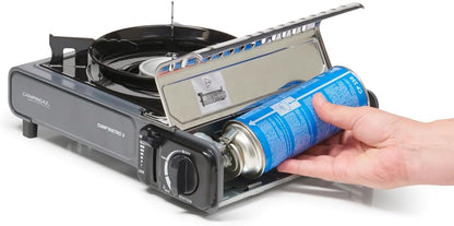 Campingaz Camp Bistro 3 Camping Stove | Portable Camping Stove | 2200W Single Burner with Piezo Ignition, Safety Lock & Carry Case | Outdoor Cooking Stove for Camping, Black