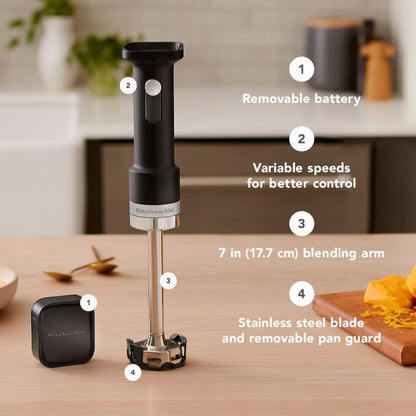 KitchenAid Go® Cordless Immersion Blender | Rechargeable Handheld Mixer for Smoothies, Soups, Sauces | Powerful Battery-Powered Stick Blender