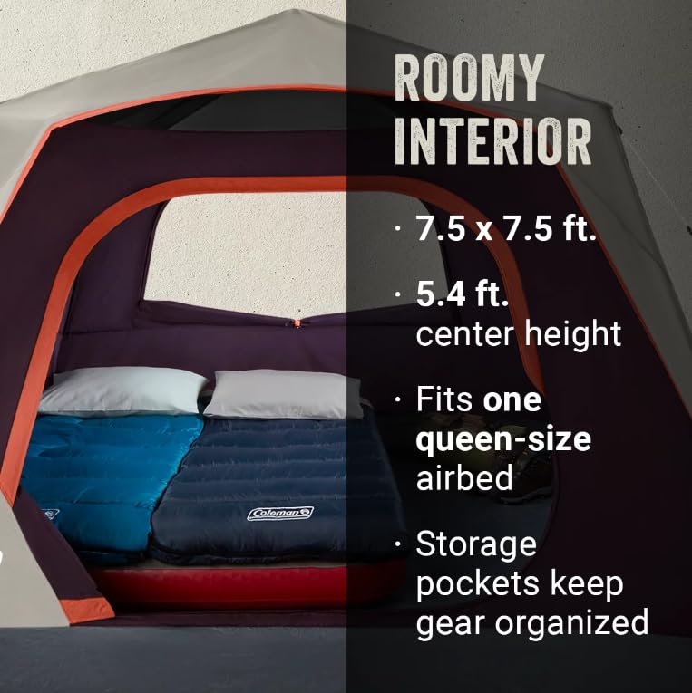 Coleman Skylodge™ 4 Person Tent | Tent House for Camping | Camping Tent for Adults & Families | 4 Person Water Repellant Dome Tent with Pre-Attached Steel Poles | Instant Set Up | Air Tent for Camping with WeatherTec™ Protection