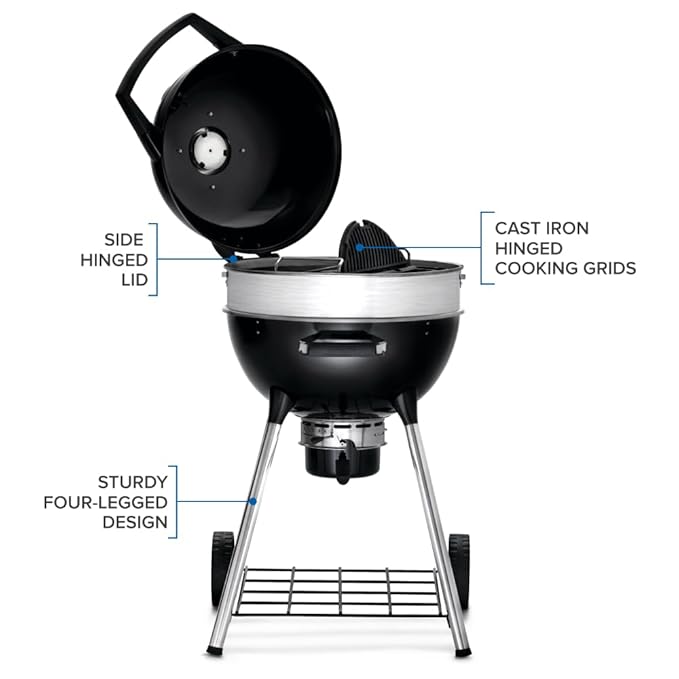 Napoleon PRO 22-Inch Charcoal Kettle Grill - PRO22K-LEG-3 - Black, Stainless Steel