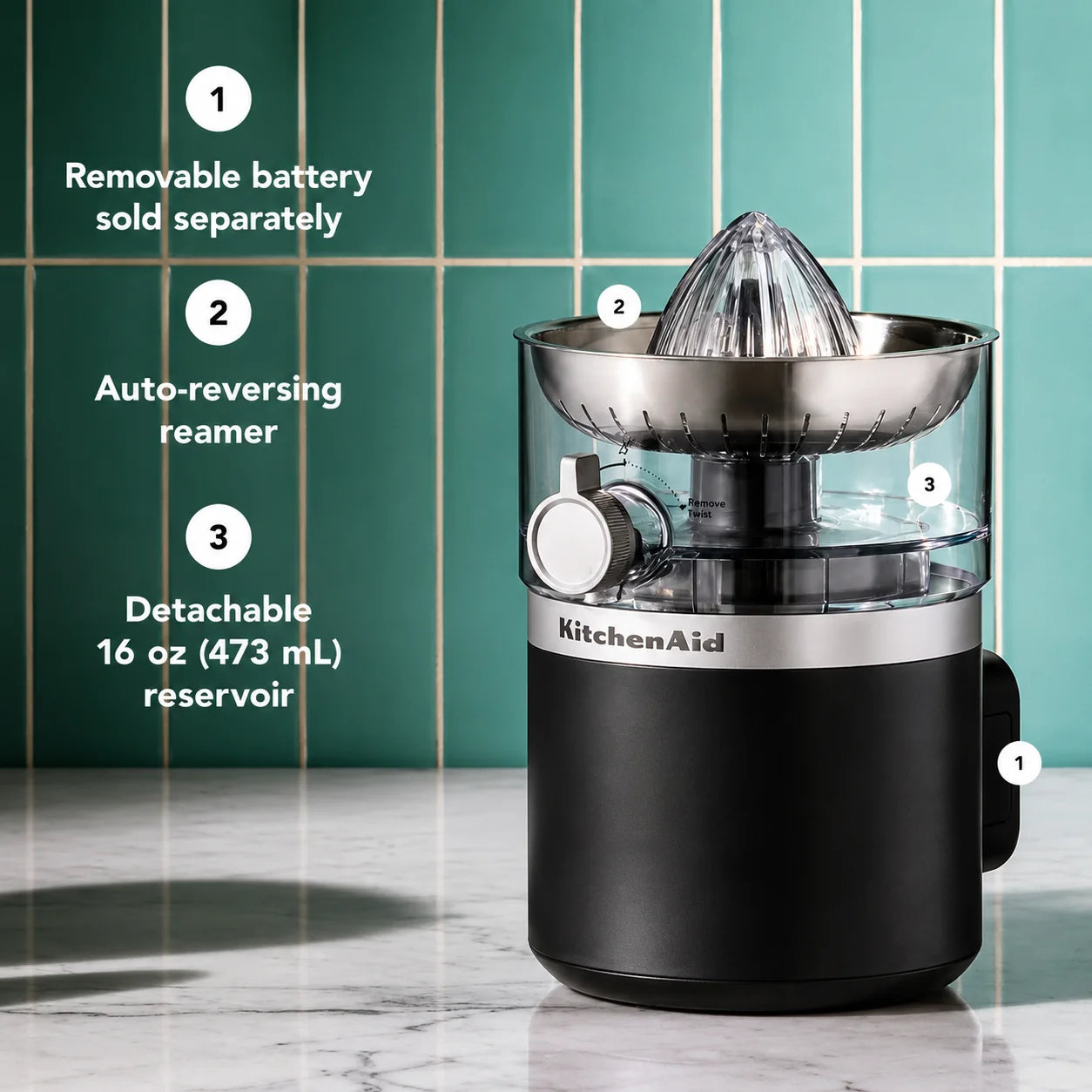 KitchenAid Go Cordless Citrus Juicer, Black Matte | Rechargeable Portable Citrus Press for Orange, Lemon, Lime & Grapefruit Juice (Battery Sold Separately)