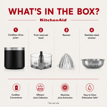 KitchenAid Go Cordless Citrus Juicer, Black Matte | Rechargeable Portable Citrus Press for Orange, Lemon, Lime & Grapefruit Juice (Battery Sold Separately)