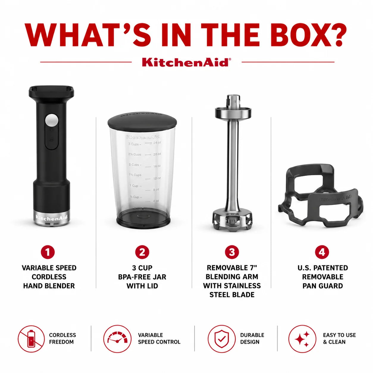 KitchenAid Go Cordless Hand Blender, Black Matte | Portable Rechargeable Immersion Blender for Smoothies, Soups, Sauces & Baby Food (Battery Sold Separately)