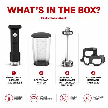 KitchenAid Go Cordless Hand Blender, Black Matte | Portable Rechargeable Immersion Blender for Smoothies, Soups, Sauces & Baby Food (Battery Sold Separately)