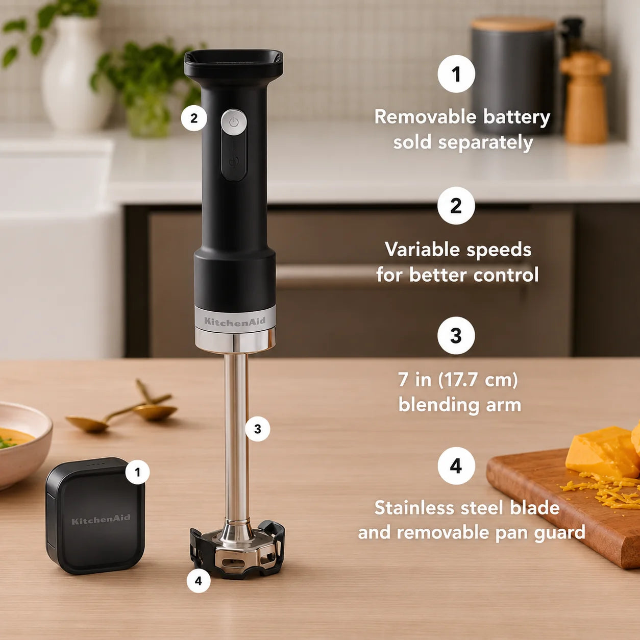 KitchenAid Go Cordless Hand Blender, Black Matte | Portable Rechargeable Immersion Blender for Smoothies, Soups, Sauces & Baby Food (Battery Sold Separately)