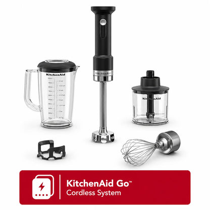KitchenAid Go Cordless Hand Blender with Accessory Kit, Black Matte | Rechargeable Stick Blender with Chopper, Whisk & Blending Jar (Battery Sold Separately)