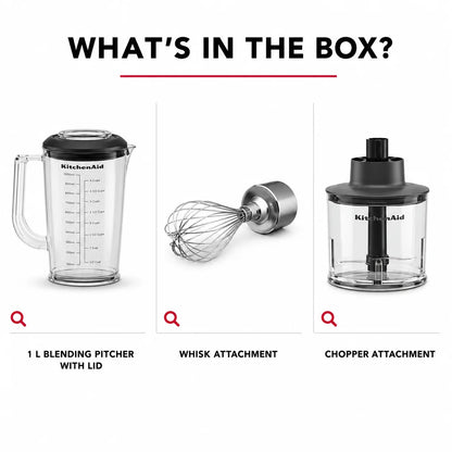 KitchenAid Go Cordless Hand Blender with Accessory Kit, Black Matte | Rechargeable Stick Blender with Chopper, Whisk & Blending Jar (Battery Sold Separately)