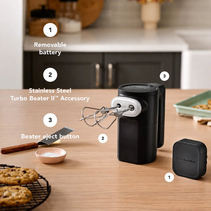 KitchenAid Go Cordless Electric Hand Mixer – Black Matte | Includes 12V MAX Rechargeable Battery, 7 Speeds & Stainless Steel Turbo Beater