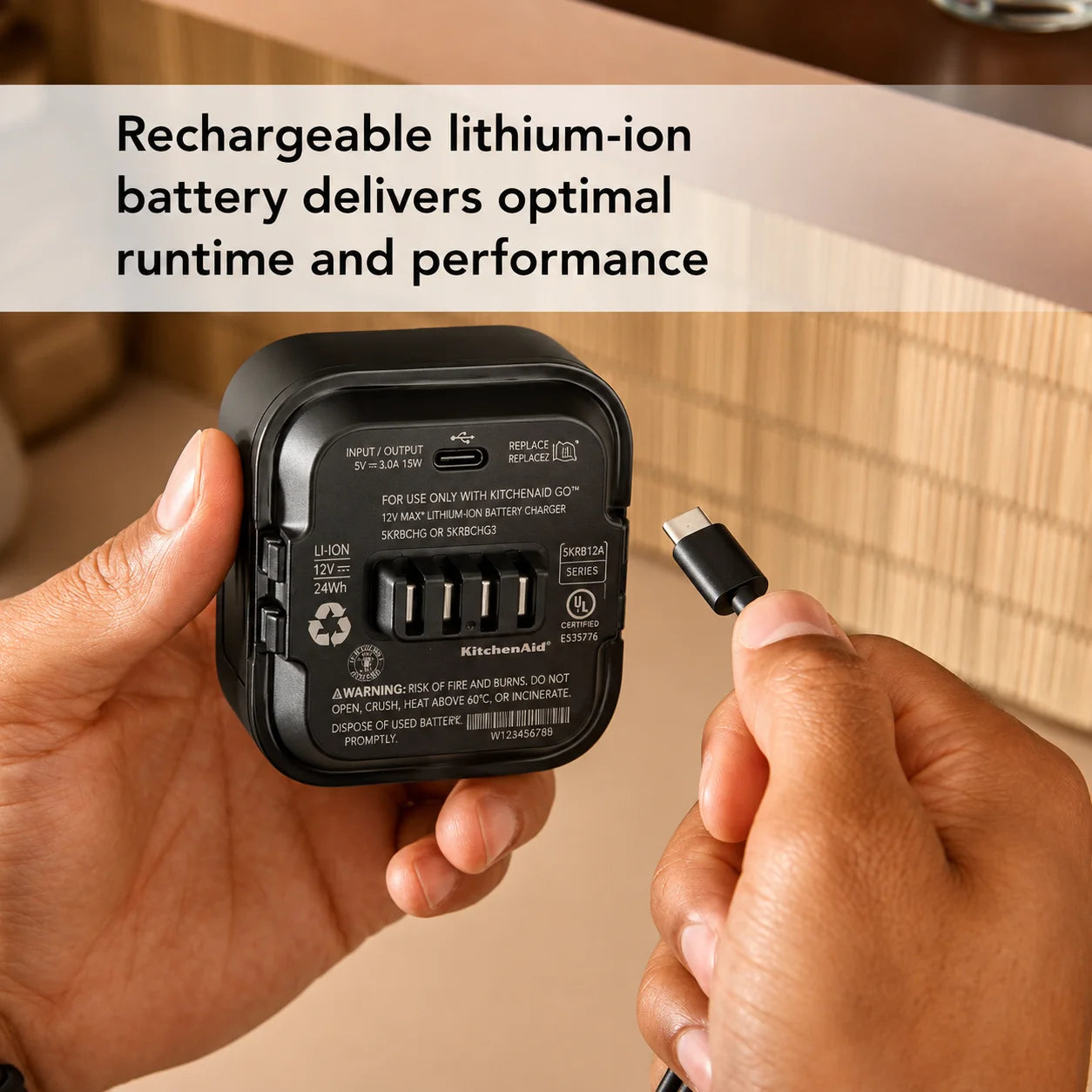 KitchenAid Go 12V MAX Lithium-Ion Rechargeable Battery (5KRB12A) | Replacement Battery for KitchenAid Go Cordless Hand Blender, Personal Blender, Hand Mixer, Food Chopper & Citrus Juicer