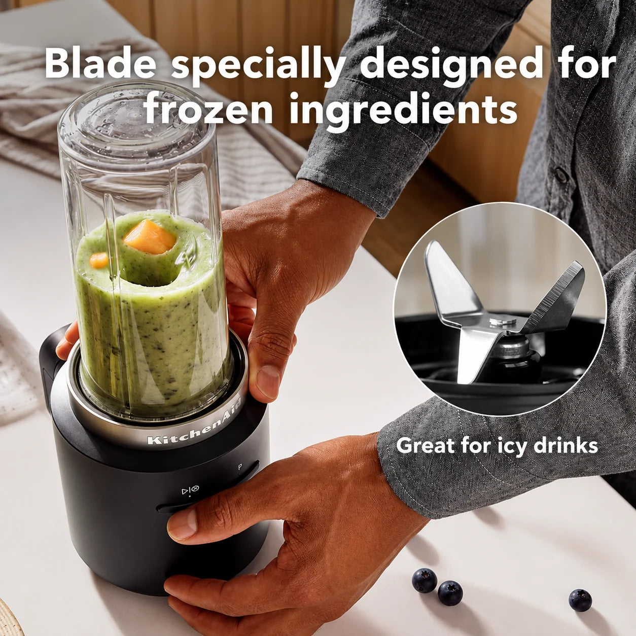 KitchenAid Go Cordless Personal Blender, Black Matte | Rechargeable Portable Blender for Smoothies, Protein Shakes, Juices & Frozen Drinks (Battery Sold Separately)