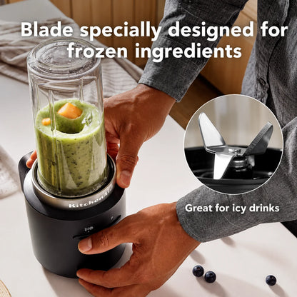 KitchenAid Go Cordless Personal Blender, Black Matte | Rechargeable Portable Blender for Smoothies, Protein Shakes, Juices & Frozen Drinks (Battery Sold Separately)