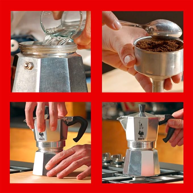 Bialetti Moka Express Iconic Italian Stovetop Espresso Maker, Italian Made; Moka Pot/Percolator/Coffee Maker/Mocha Pot for an Authentic Italian Coffee (Silver, 4 Cup)