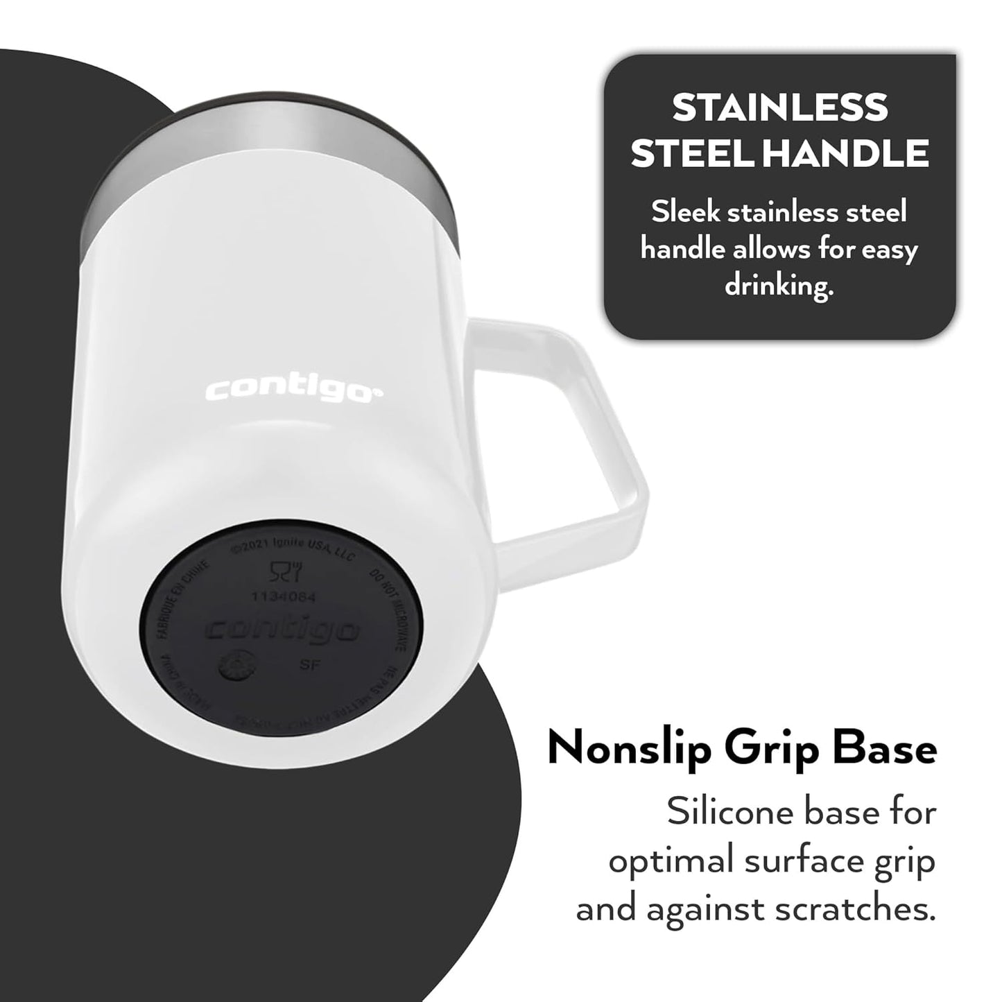 Contigo Streeterville Desk Mug, Insulated Coffee Mug with Stainless Steel Handle with lid, Keeps Warm for up to 5 Hours, Ideal for Office & Home, 410 ml