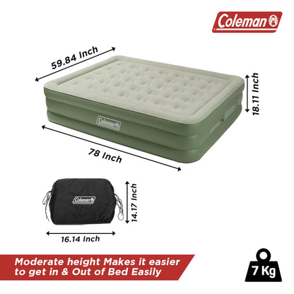 Coleman Inflatable Airbed | Durable Air Mattress | Flocked Top Surface | For Indoor & Outdoor Camping Use | Pump Required | Green